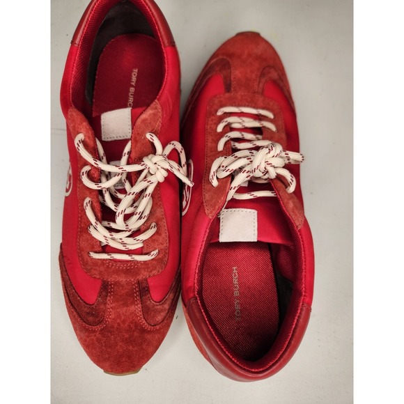 Slightly Used Tory Burch Womens 11 Annie Nylon Runner w/ Red and White Suede - Picture 4 of 6